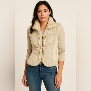Twisted Heart Faux Fur Lace-Up Vest – Ivory / Cream – Size Small